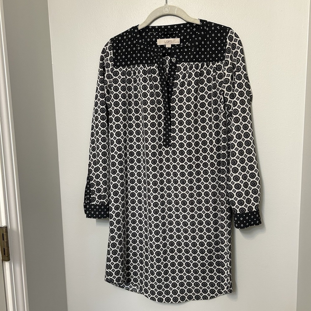 Ann Taylor Loft Popover Geometric Shirt Dress Size PXS workwear church casual
